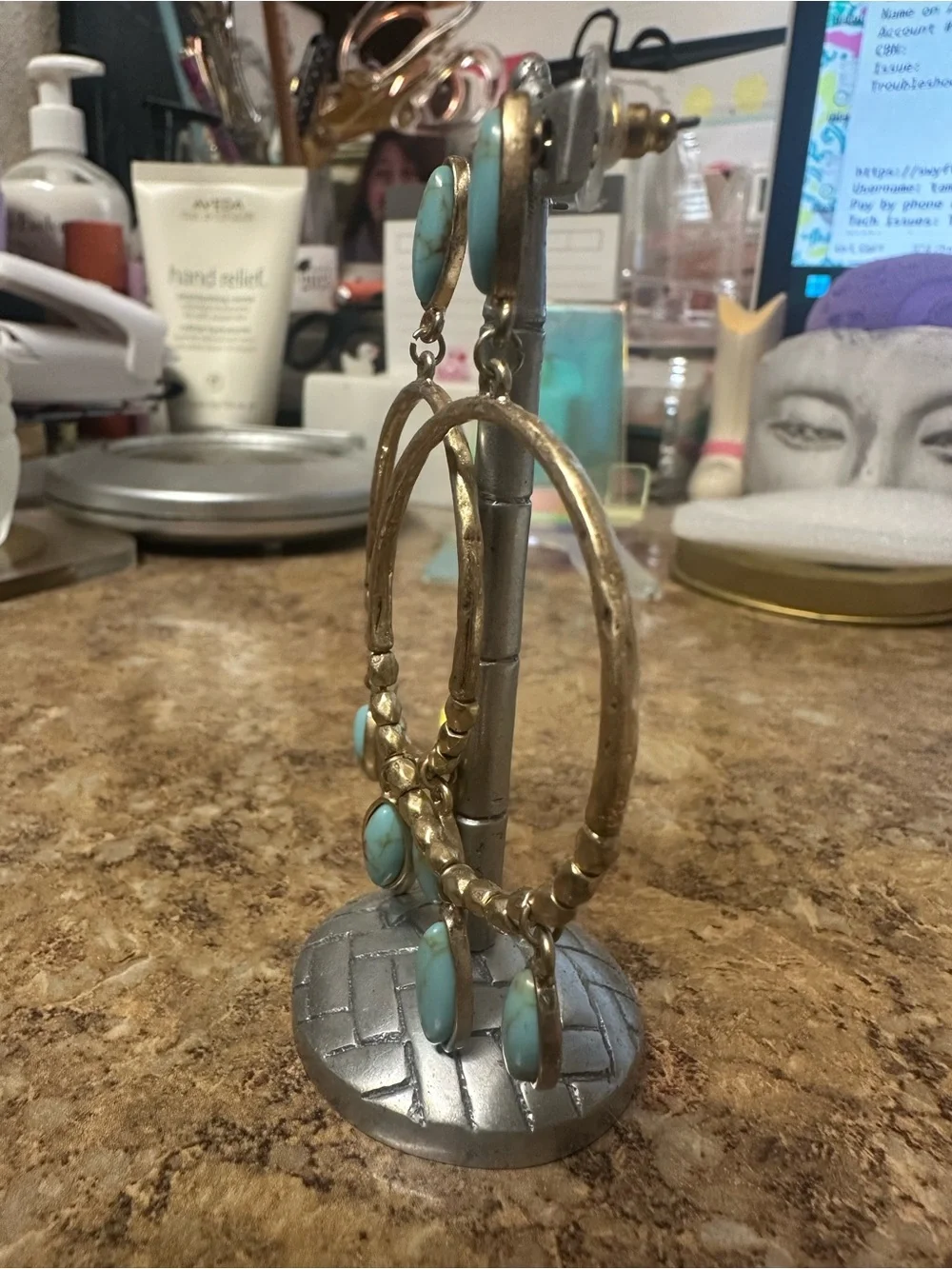 Turquoise Drop Hoop Earrings